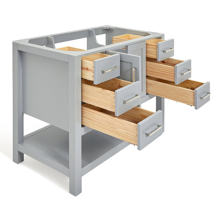 Gray Solid Wood 42'' Single Freestanding Bathroom Vanity Base