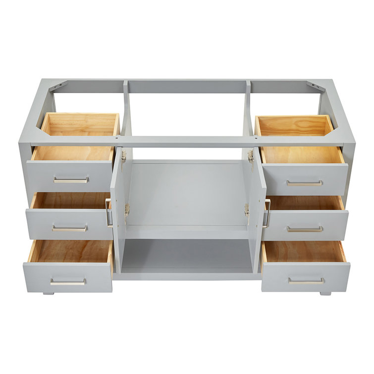 Gray Solid Wood Single Freestanding Bathroom Vanity Base