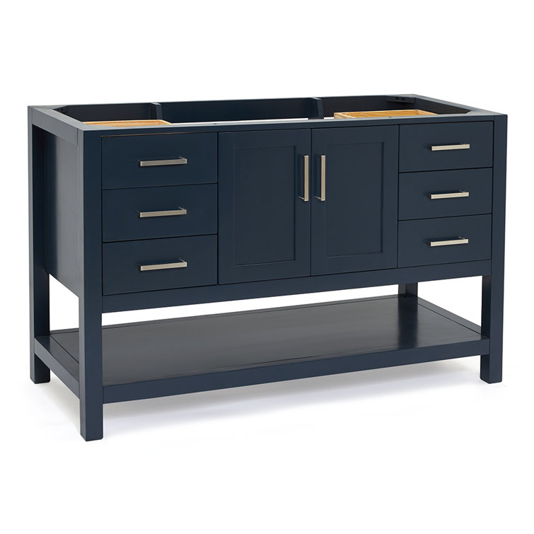 Midnight Blue Solid Wood Single Bathroom Vanity Base, 54"