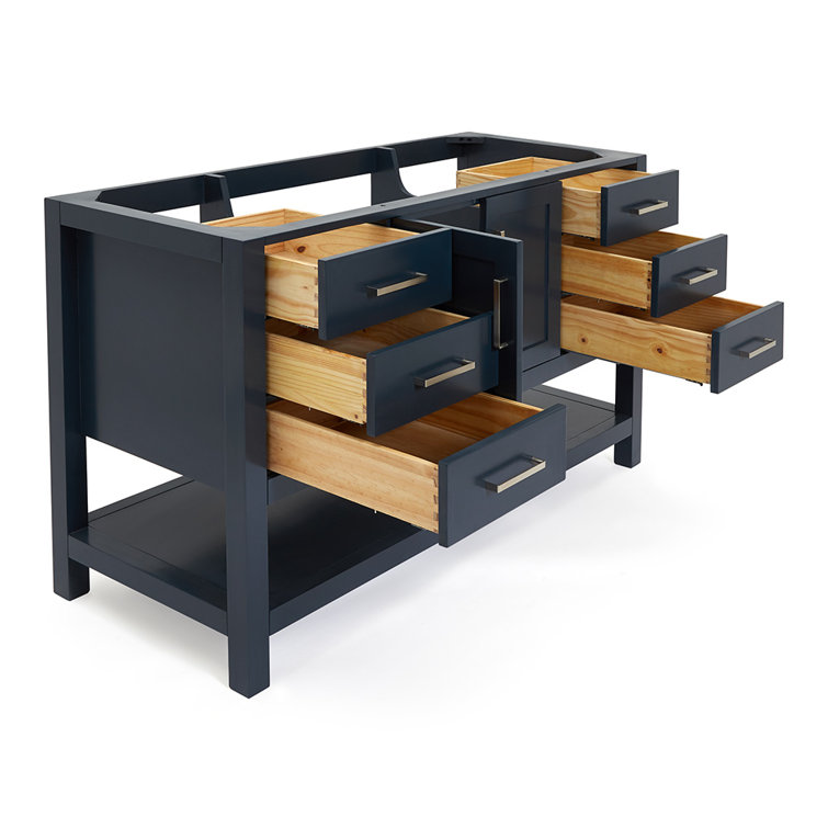 Midnight Blue Solid Wood Single Bathroom Vanity Base, 54"