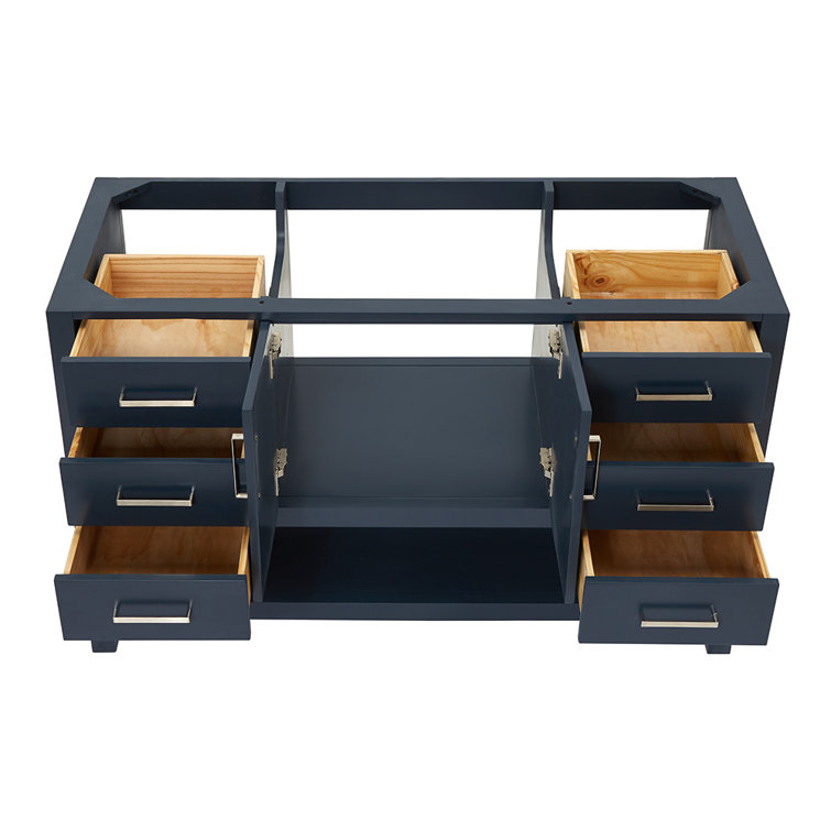 Midnight Blue Solid Wood Single Bathroom Vanity Base, 54"