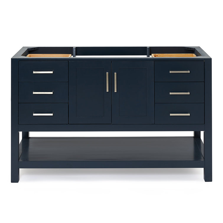 Midnight Blue Solid Wood Single Bathroom Vanity Base, 54"