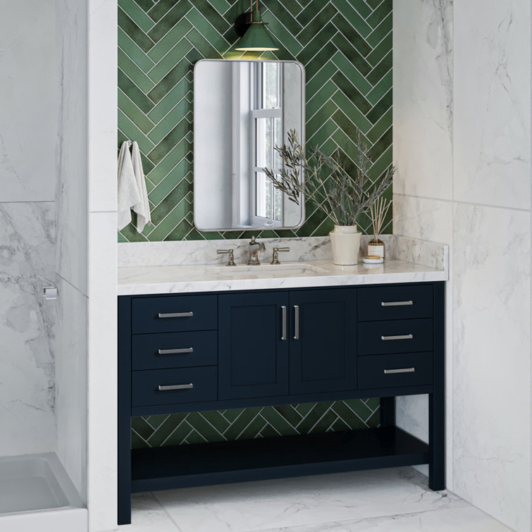 Midnight Blue Solid Wood Single Bathroom Vanity Base, 54"