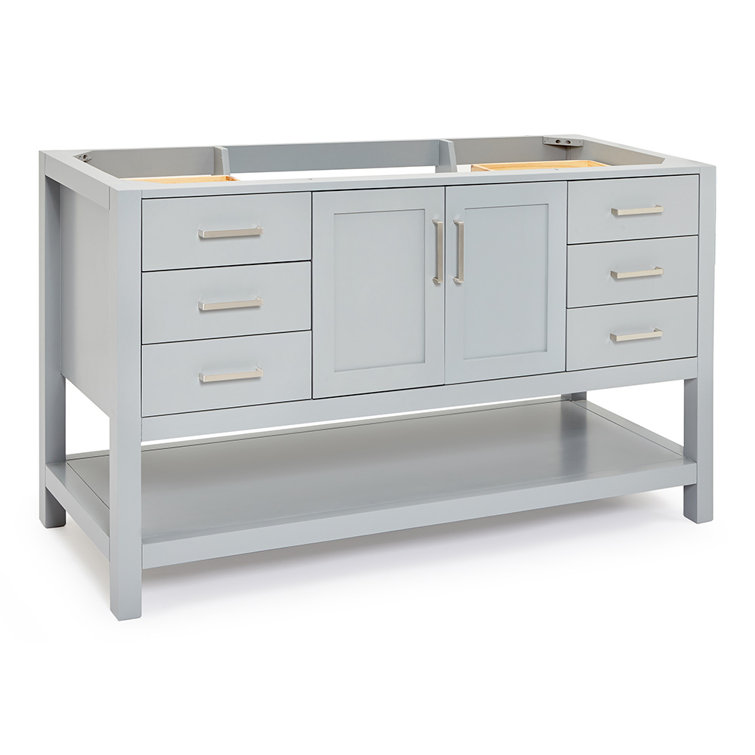 Gray Solid Wood 60'' Single Freestanding Bathroom Vanity