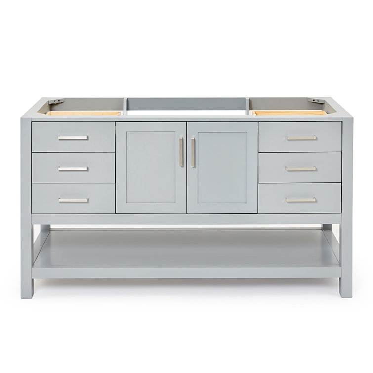 Gray Solid Wood 60'' Single Freestanding Bathroom Vanity
