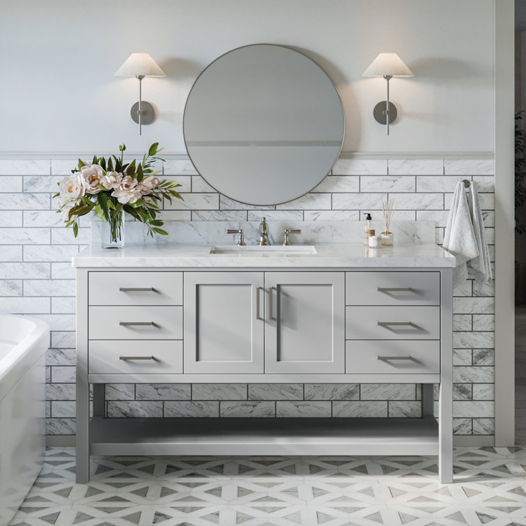 Magnolia 61" Gray Freestanding Double Basin Vanity with Carrara White Top