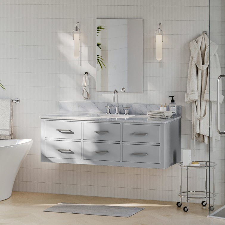 54" Gray Solid Hardwood Wall-Mounted Single Vanity Base
