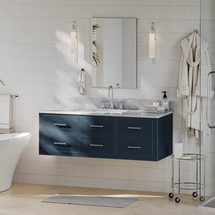 Midnight Blue 54'' Single Wall-Mount Vanity with Gold Handles