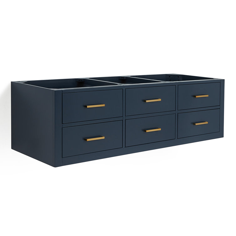 Midnight Blue 60'' Double Wall-Mounted Bathroom Vanity with Brass Handles