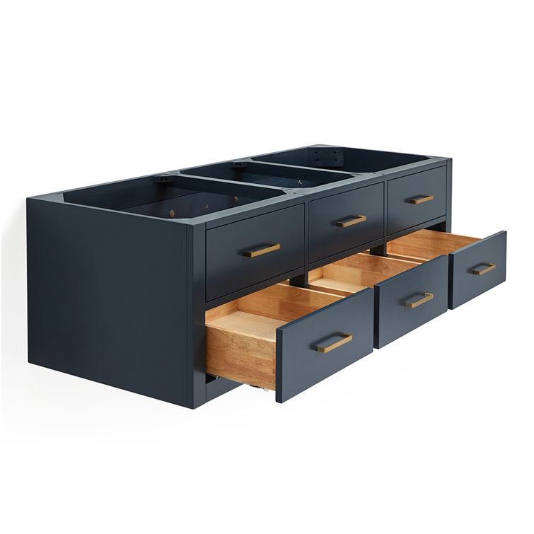 Midnight Blue 60'' Double Wall-Mounted Bathroom Vanity with Brass Handles