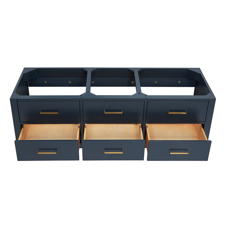 Midnight Blue 60'' Double Wall-Mounted Bathroom Vanity with Brass Handles