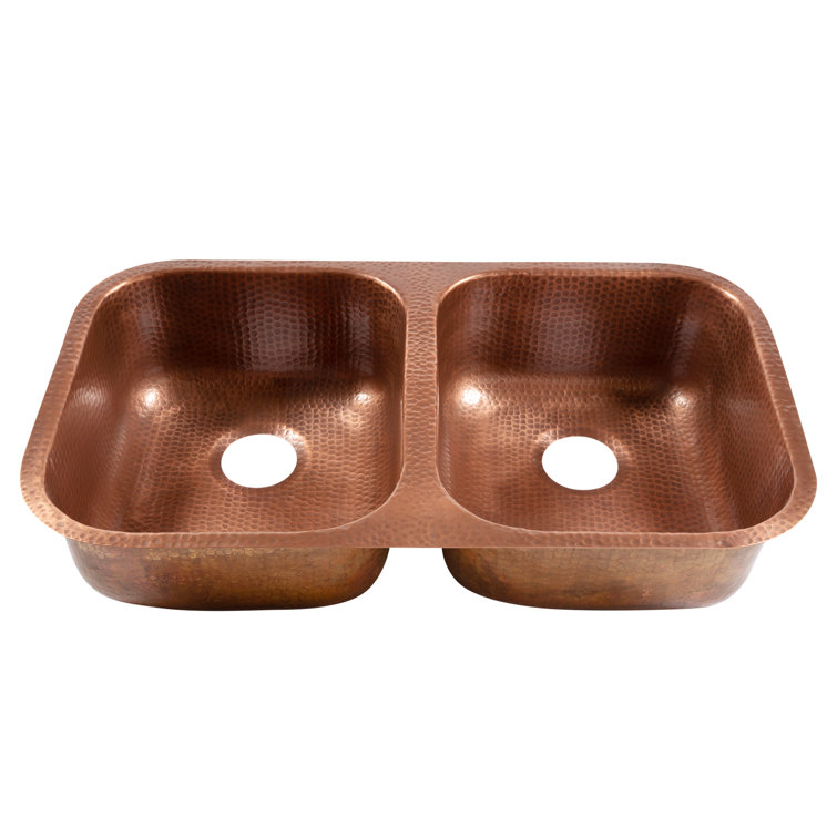 Handcrafted Copper Double Bowl Undermount Kitchen Sink