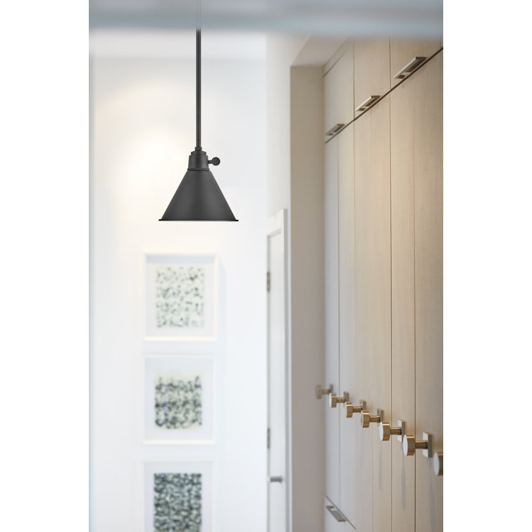 Black Glass LED Transitional Pendant Light, 7.75" Diameter