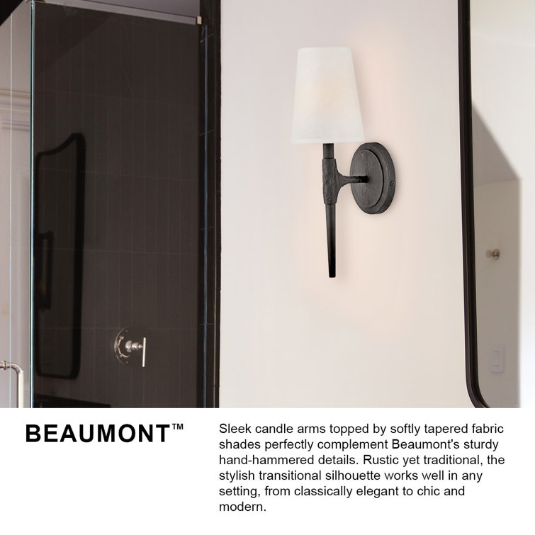 Beaumont Dimmable Black Wall Sconce with Off-White Linen Shade