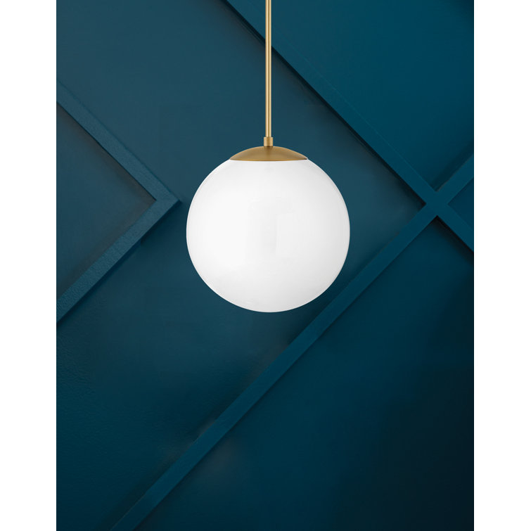Heritage Brass and White Glass Globe Pendant Light - 14.25" H