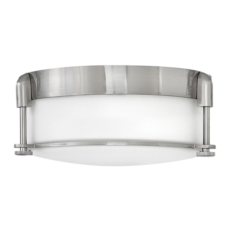 Transitional Brushed Nickel 2-Light LED Flush Mount with Etched Opal Glass