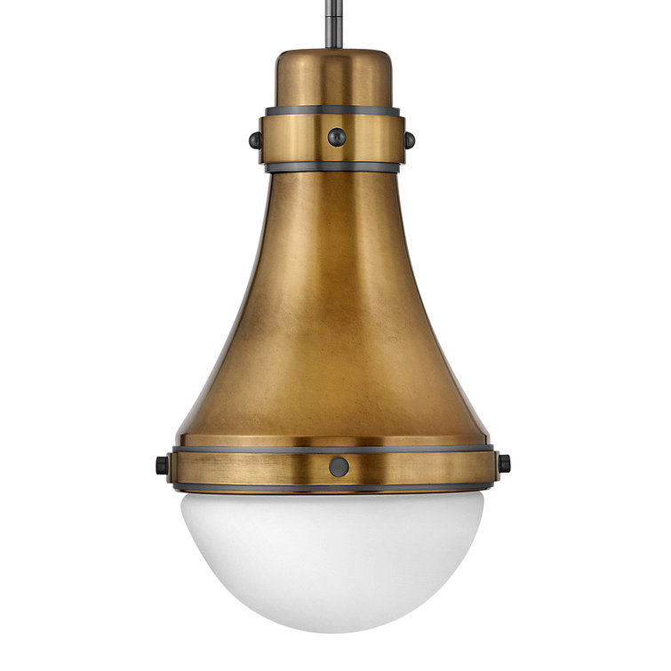 Oliver Heritage Brass 1-Light Pendant with Etched Opal Shade