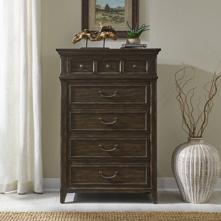 King Dark Brown Upholstered Bed Set with Dresser, Mirror, Chest, Nightstand