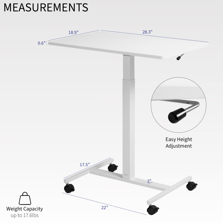 Adjustable White 28" Pneumatic Laptop Mobile Workstation