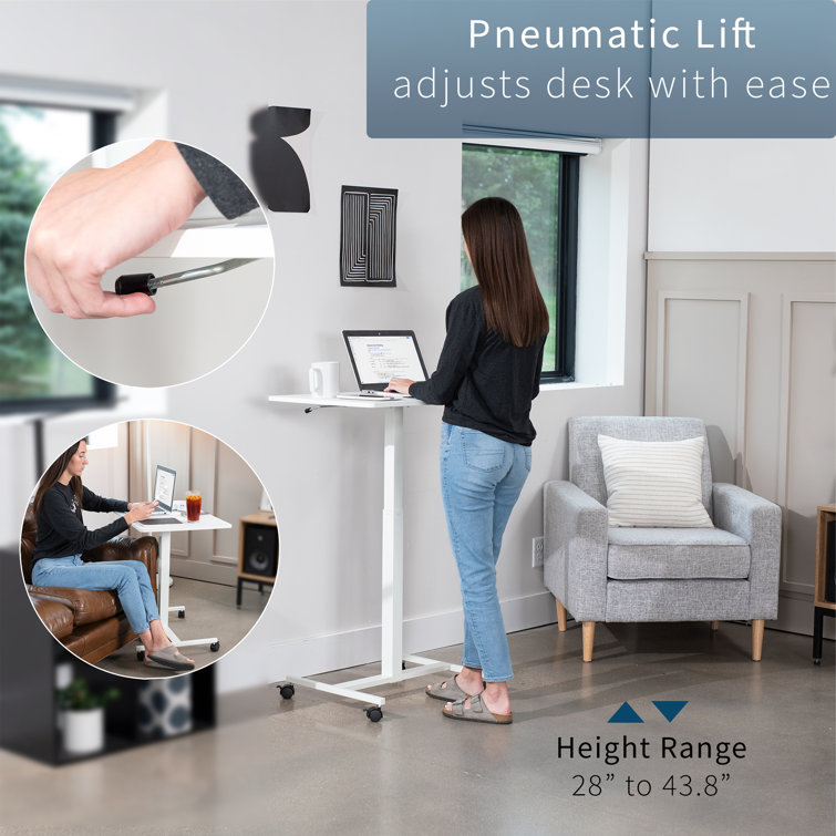 Adjustable White 28" Pneumatic Laptop Mobile Workstation
