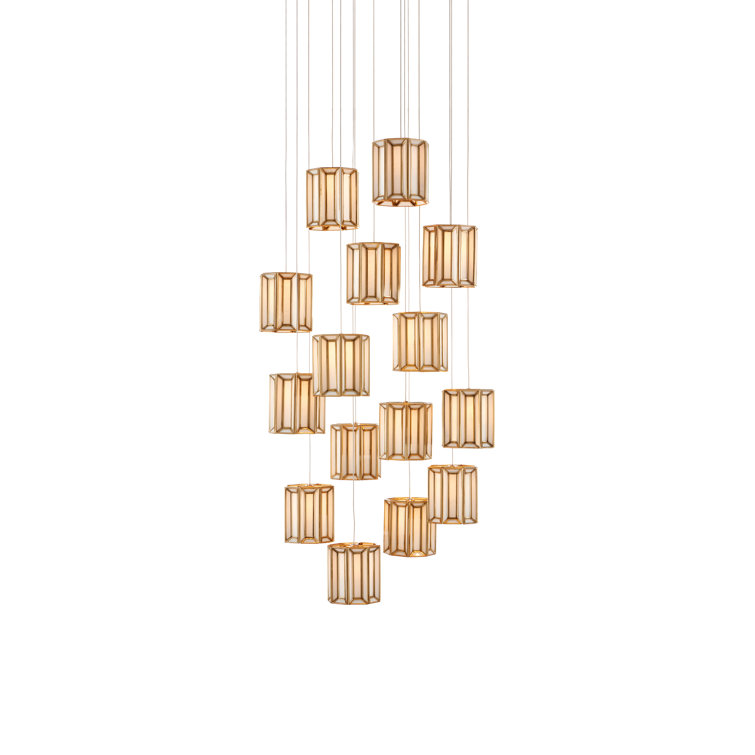Antique Brass and Frosted Glass 15-Light Pendant