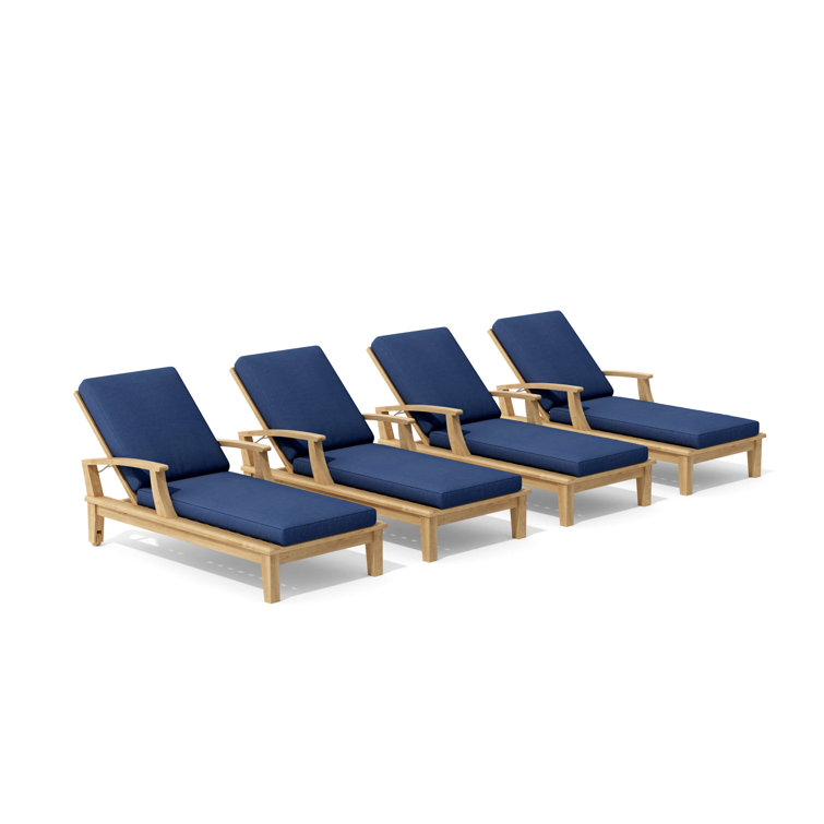 Brianna Outdoor Teak Chaise Lounge Set with Cushions