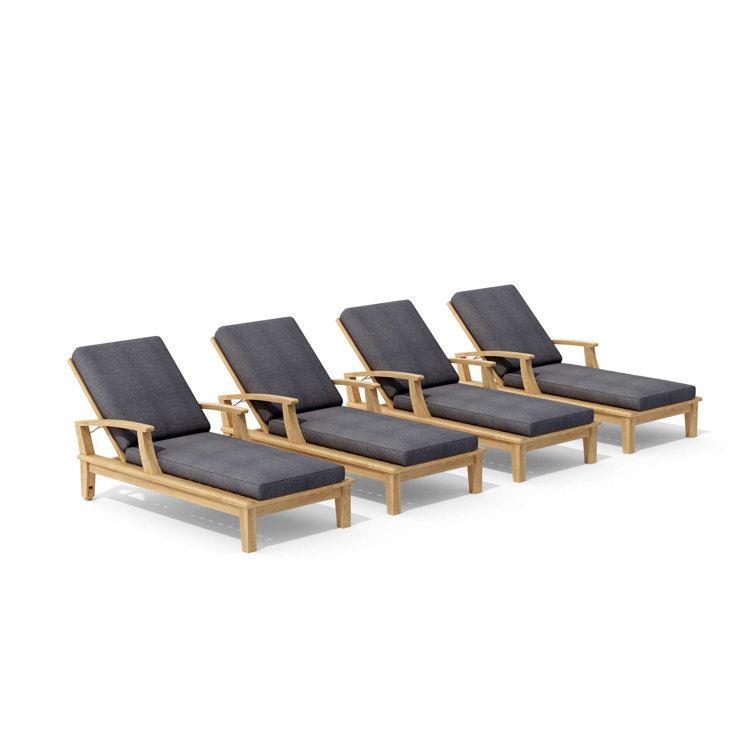 Brianna Outdoor Teak Chaise Lounge Set with Cushions