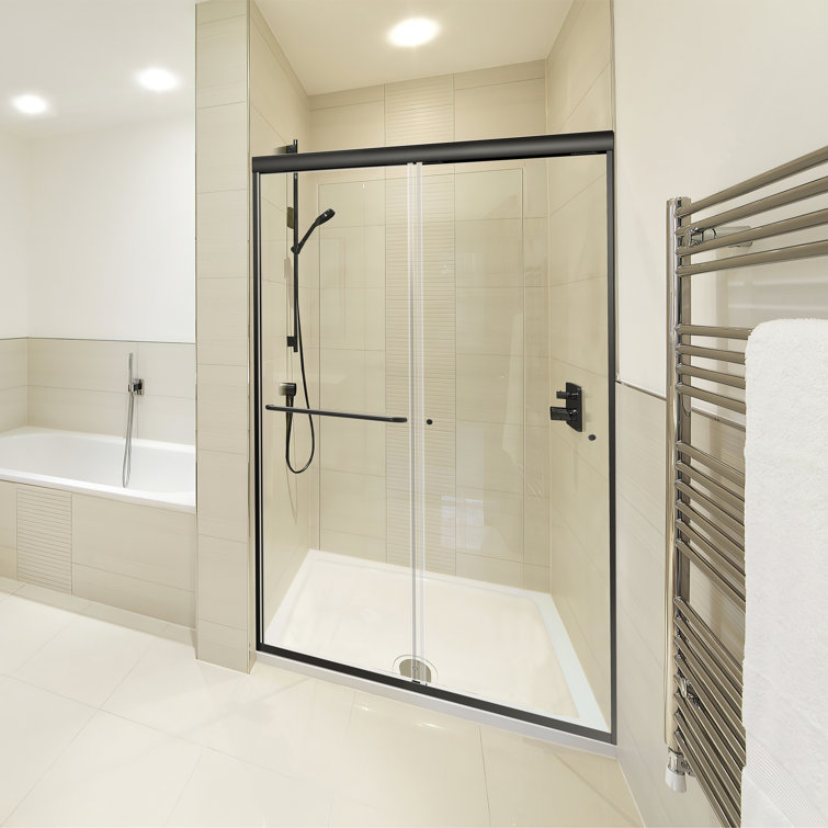 Matte Black Frameless Double Sliding Shower Door with Clear Glass
