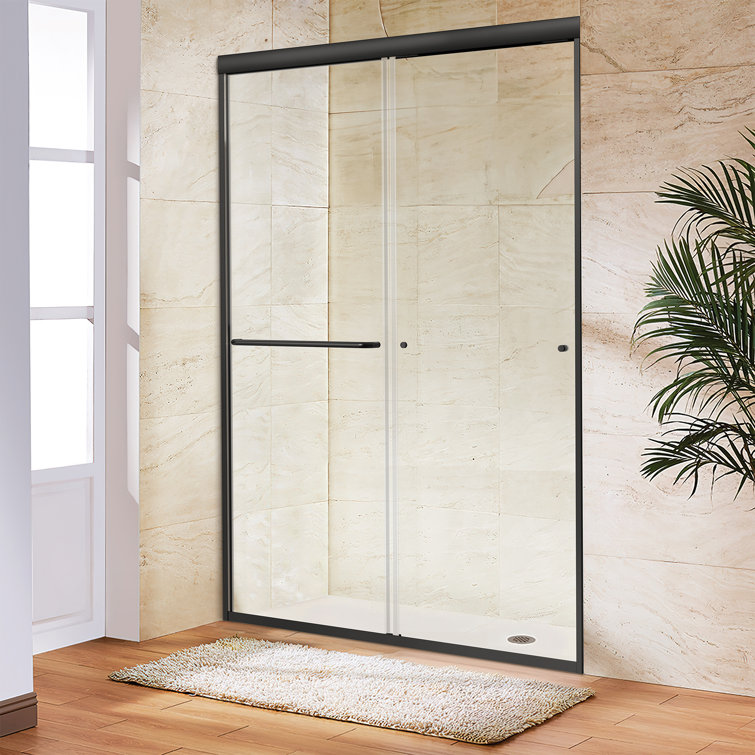 Matte Black Frameless Double Sliding Shower Door with Clear Glass