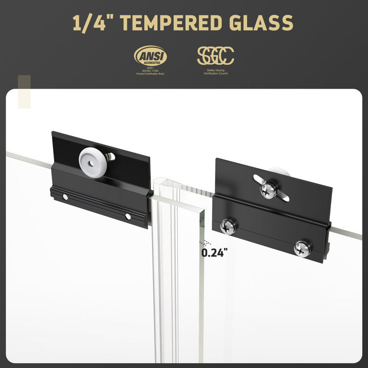 Matte Black Frameless Double Sliding Shower Door with Clear Glass