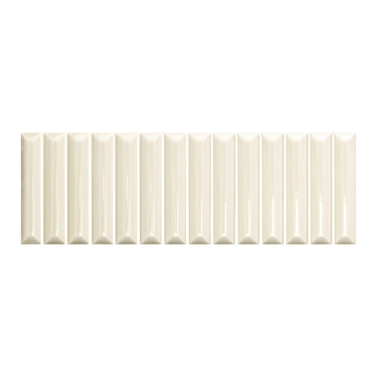 Cream Glossy Fluted Ceramic Wall Tile, 4" x 12"