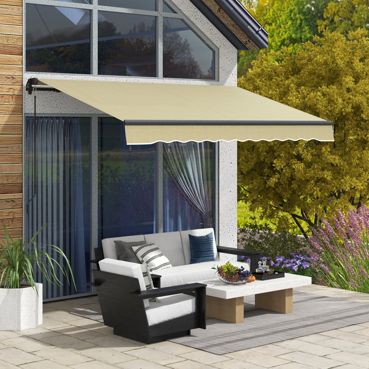 Outsunny Beige 98.5'' Retractable Patio Awning with Manual Crank