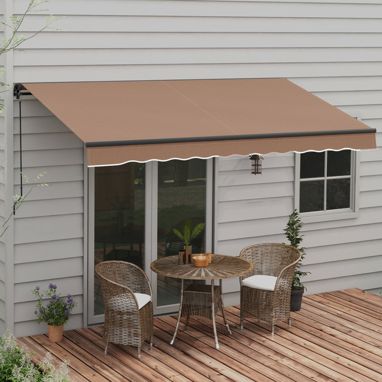 Coffee Brown 12' x 10' Retractable Awning with Manual Crank Handle