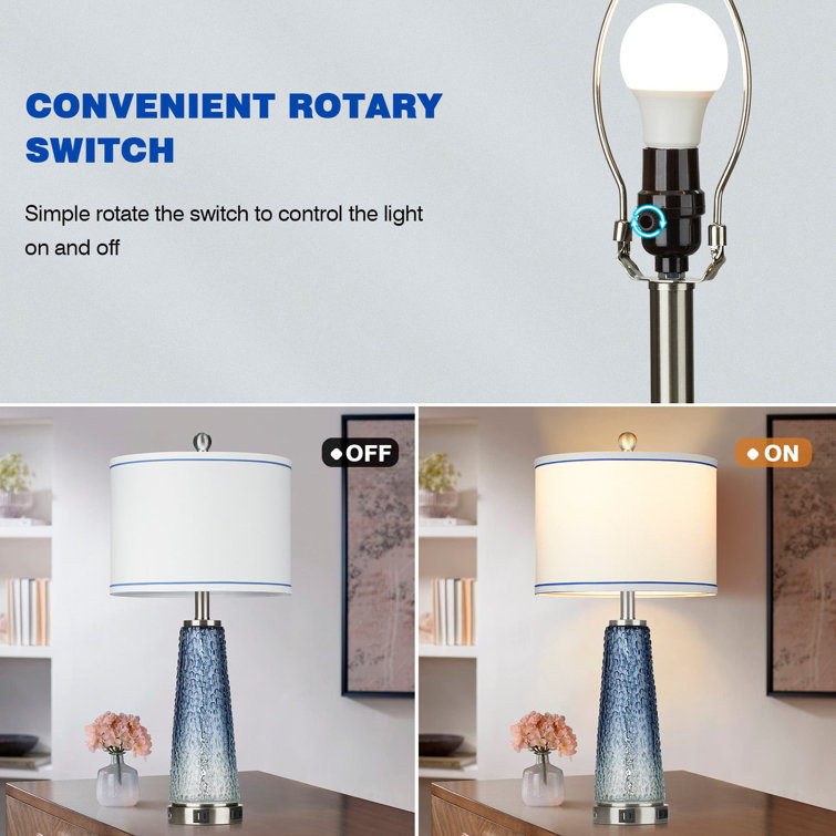Gradient Blue Glass Table Lamp Set with USB Ports