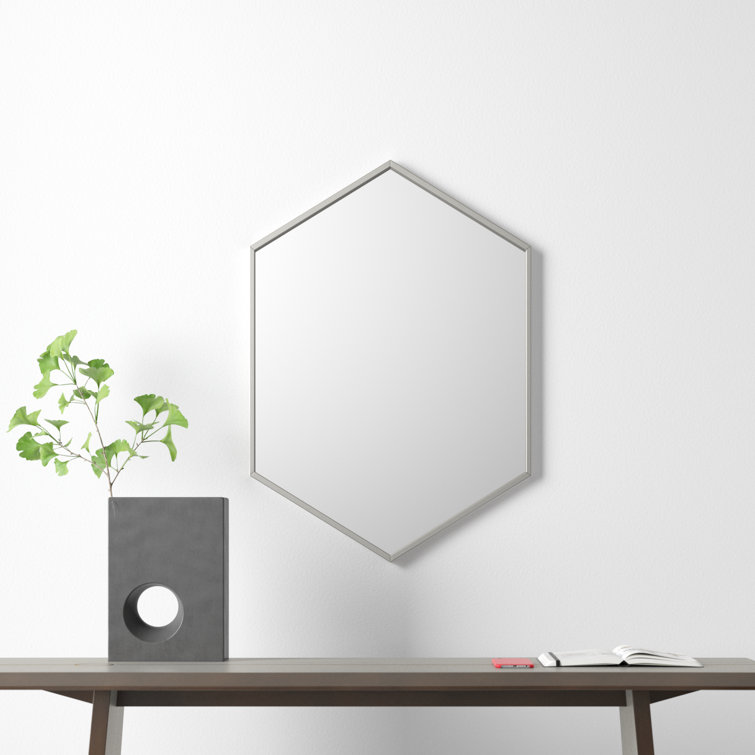 Modern Hexagon Full-Length Wall Mirror in Warm Silver