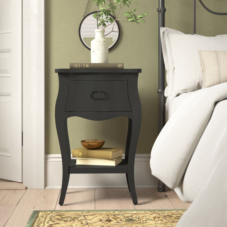 Rochelle Mahogany Black Nightstand with Iron Hardware and Shelf