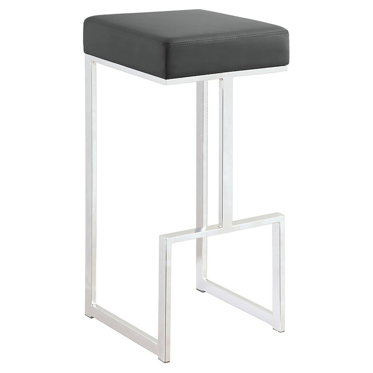 Sleek Gray Leatherette Adjustable Backless Counter Stool with Metal Base