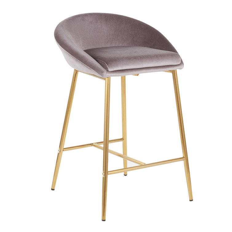 Set of 2 Glam Matisse 26" Silver Velvet Counter Stools with Gold Frame