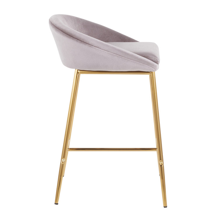 Set of 2 Glam Matisse 26" Silver Velvet Counter Stools with Gold Frame
