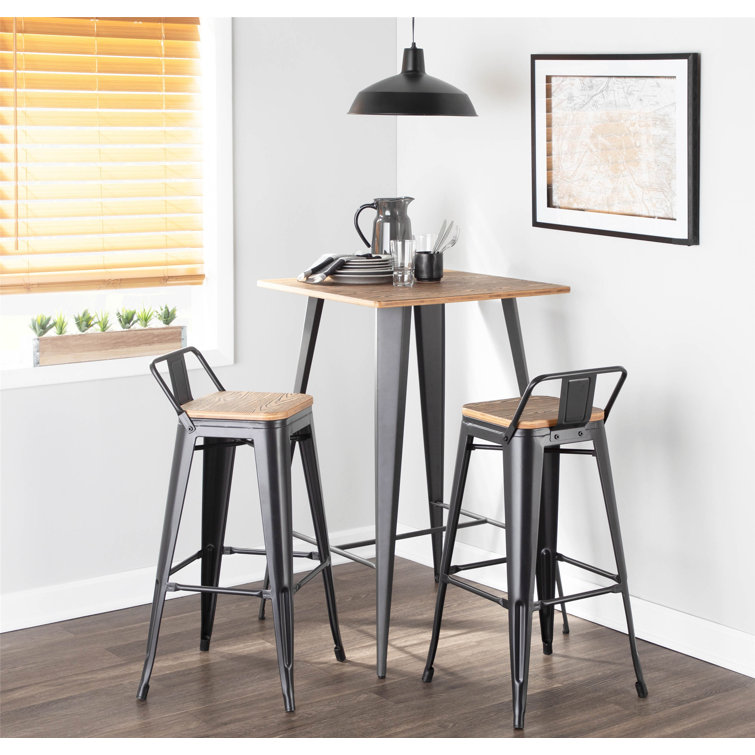 Rustic Industrial Black Metal and Bamboo Swivel Counter Stool, Set of 2