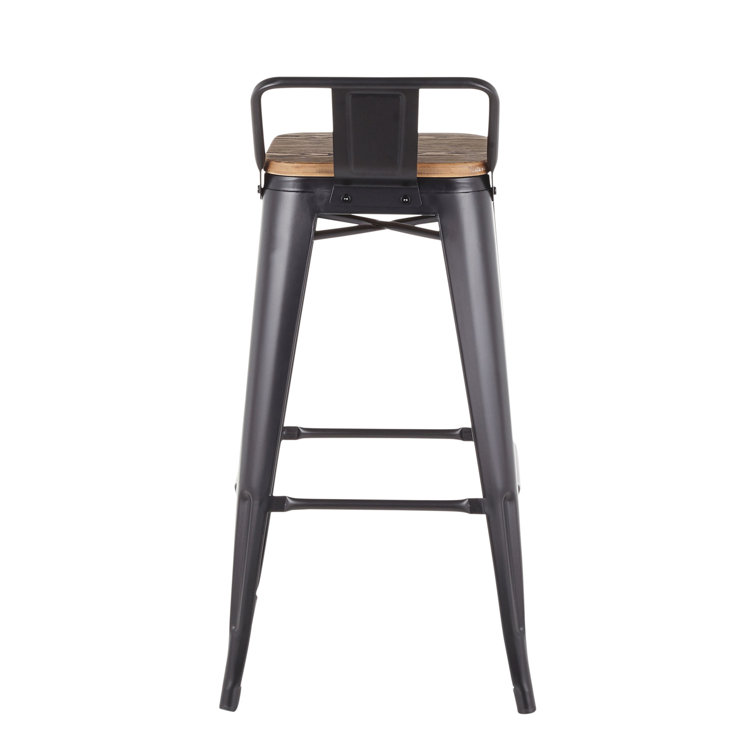 Rustic Industrial Black Metal and Bamboo Swivel Counter Stool, Set of 2