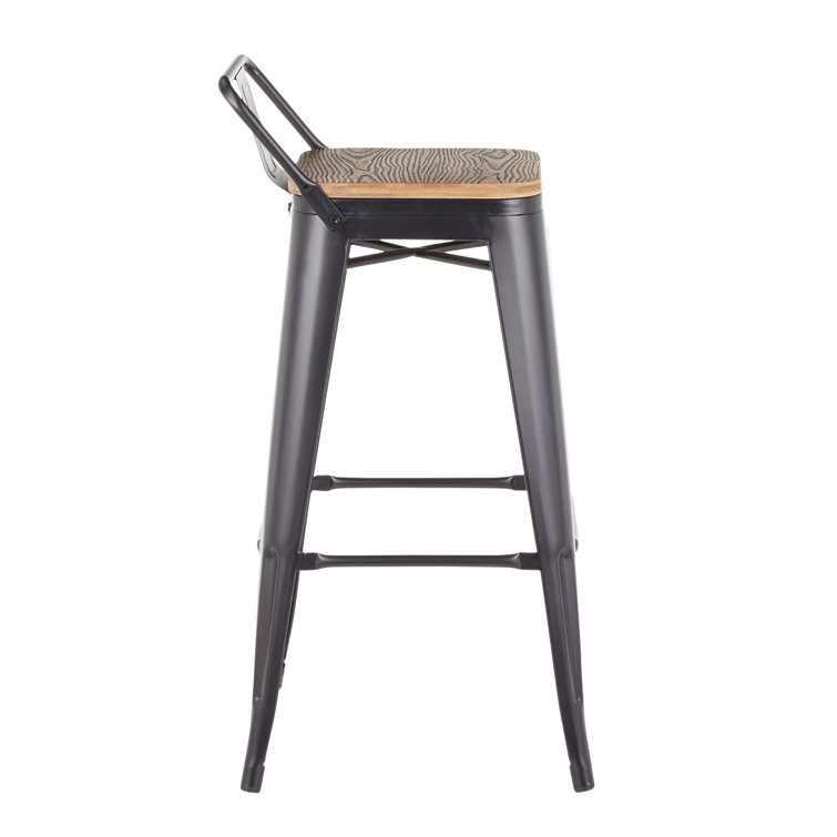 Rustic Industrial Black Metal and Bamboo Swivel Counter Stool, Set of 2