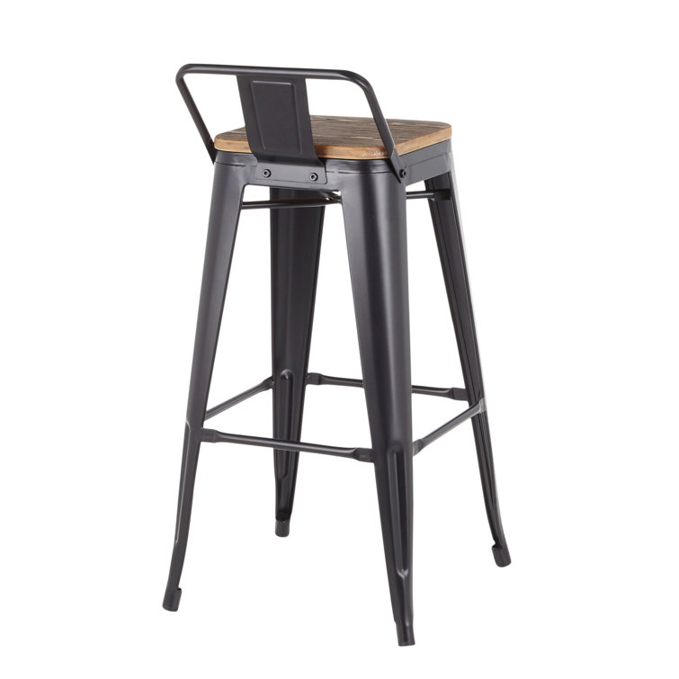 Rustic Industrial Black Metal and Bamboo Swivel Counter Stool, Set of 2