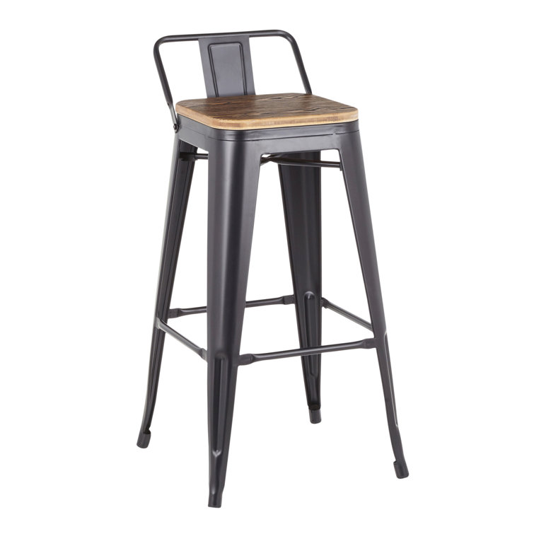 Rustic Industrial Black Metal and Bamboo Swivel Counter Stool, Set of 2