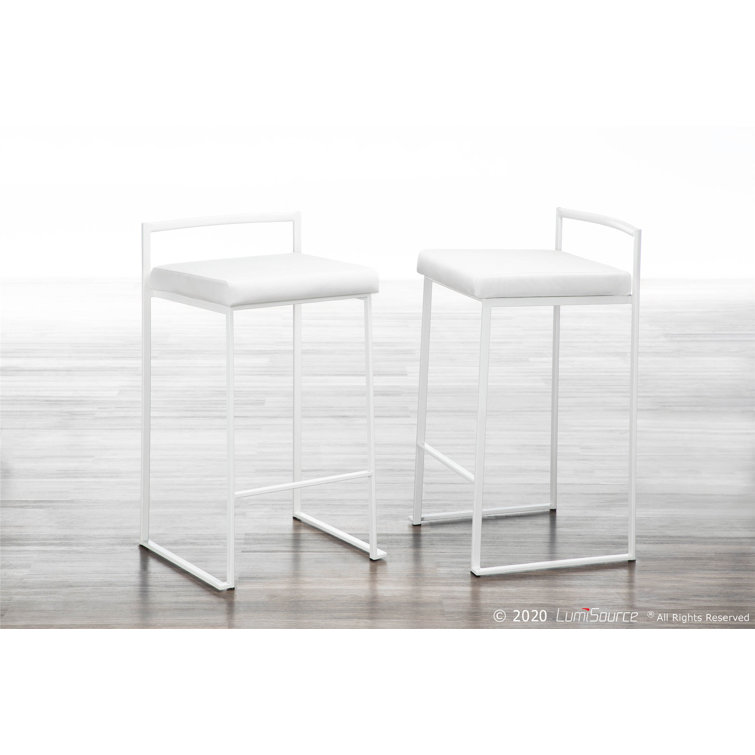 Contemporary Fuji 31" White Faux Leather Counter Stool