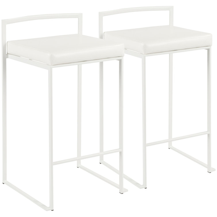 Contemporary Fuji 31" White Faux Leather Counter Stool