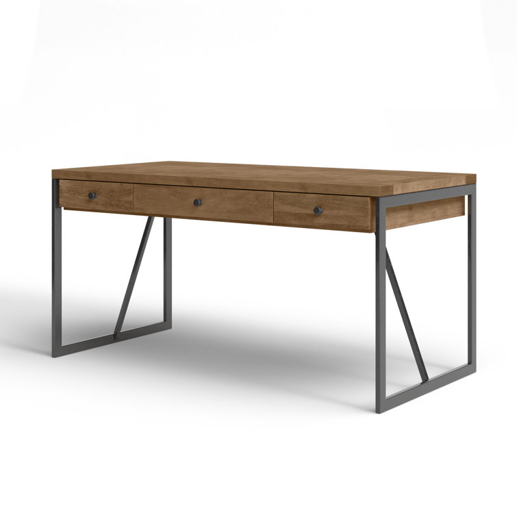 Gray and Brown Wood Home Office Desk with Drawers