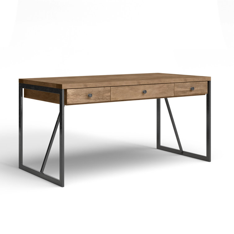 Gray and Brown Wood Home Office Desk with Drawers