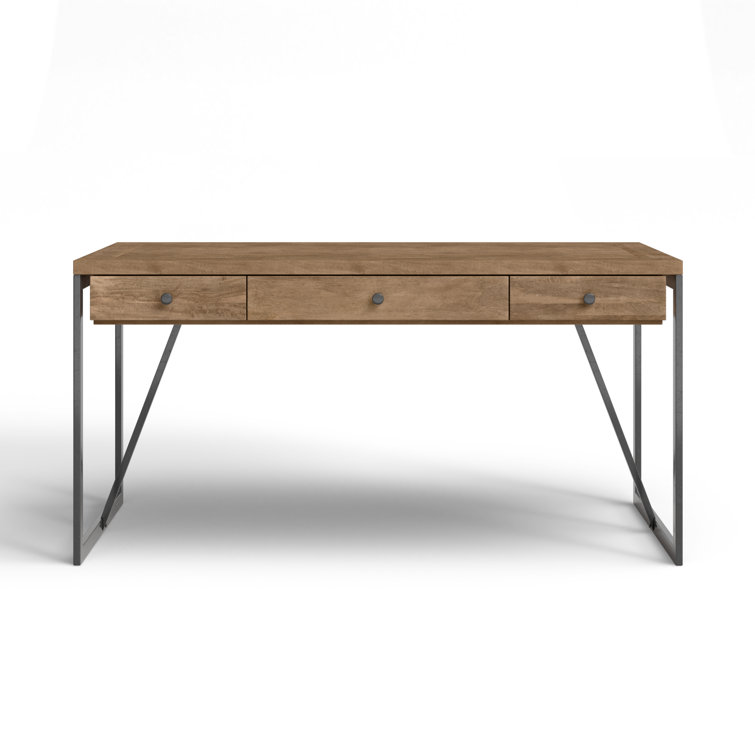 Gray and Brown Wood Home Office Desk with Drawers