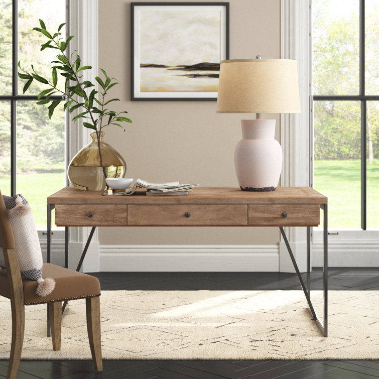 Gray and Brown Wood Home Office Desk with Drawers